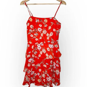 ROW A Womens Red Orange Floral Ruffle Tiered Dress Size S Sleeveless NWOT